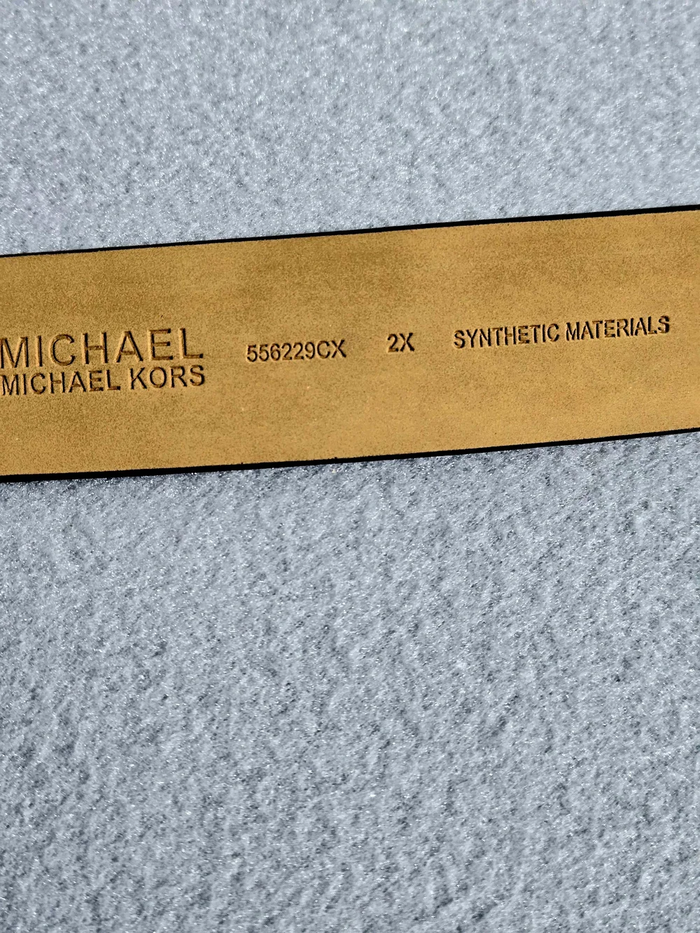 Michael Kors Beige Signature Monogram Belt with Gold MK Buckle